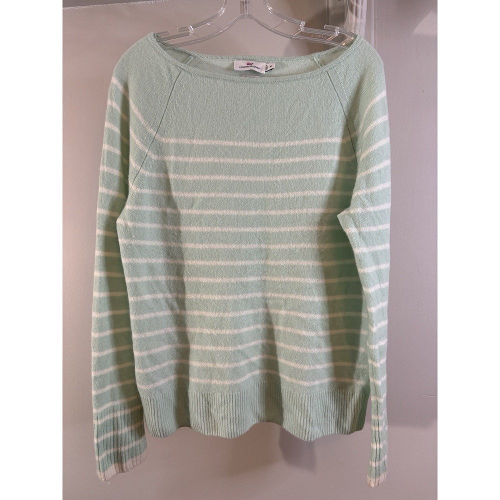 VINEYARD VINES Pastel Light Green Striped Cashmere Sweater M